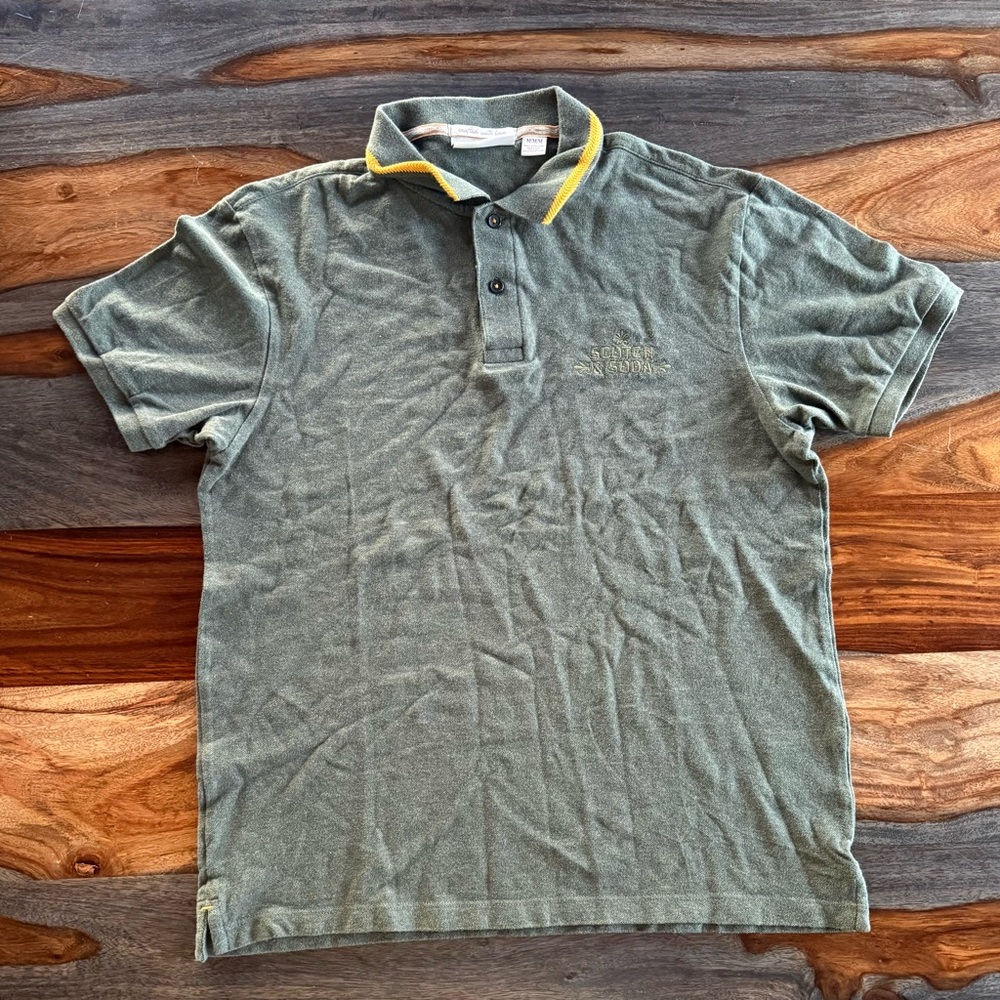 Scotch & Soda Olive Polo with Yellow Collar